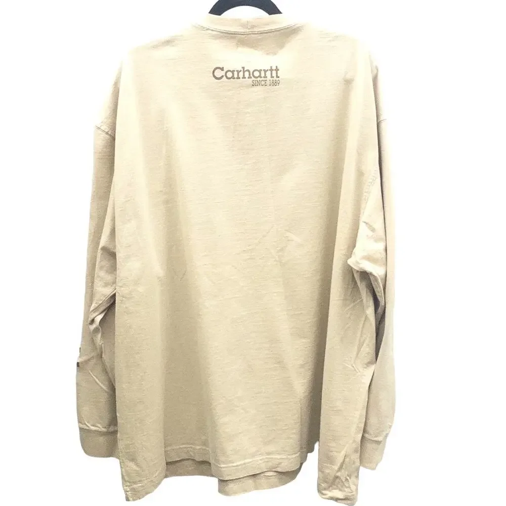 Carhartt K231 Long Sleeve Logo T Shirt 2XL Tan Mens Heavyweight Workwear Tee